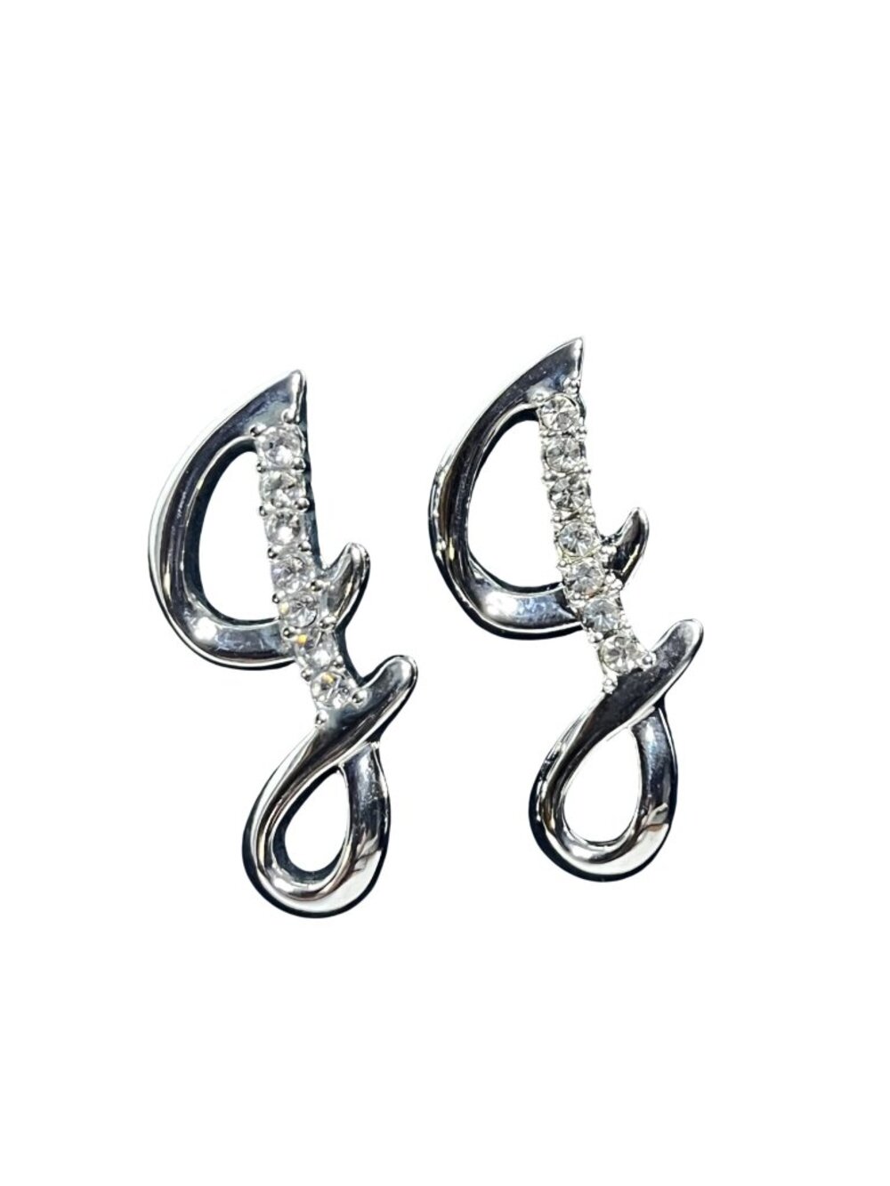 Two Silver Tone Initial J Brooches With Rhinestone Accents (6554) - Picture 1 of 4
